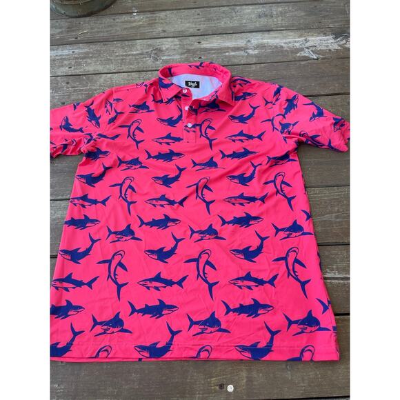 Waggle Mens xl pink polo with sharks - Picture 1 of 3